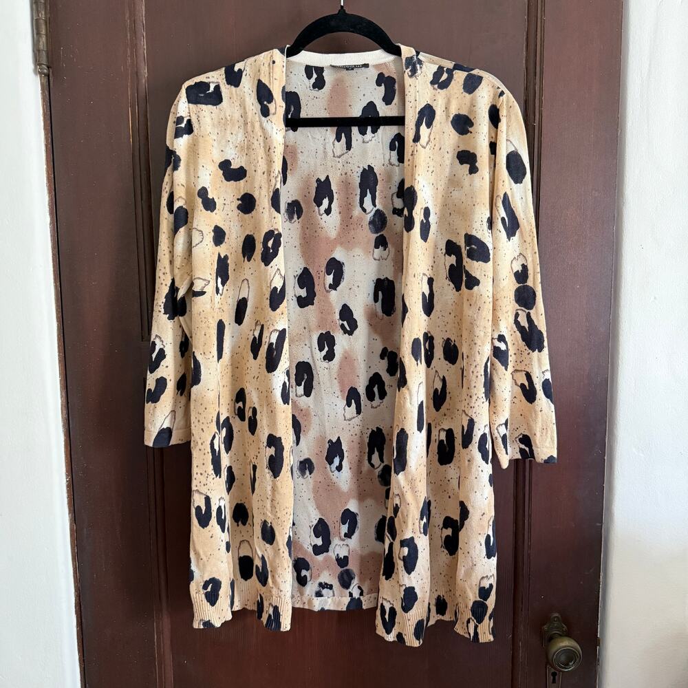 LAFAYETTE 148 | Leopard Print Silk Cotton Blend Chiffon back Cardigan | Medium